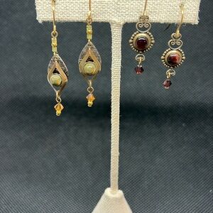 Bundle of 2 Fun Brass & crystal Dangle Earrings